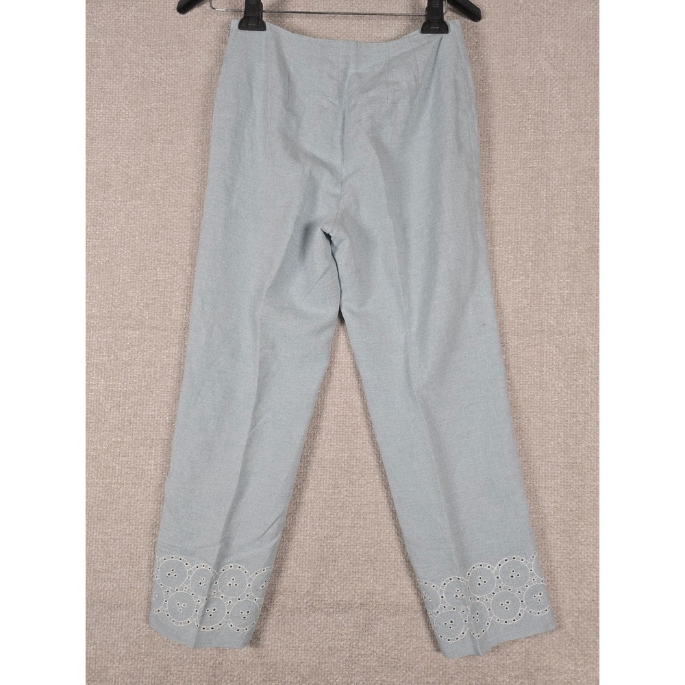 Ann Taylor Loft Womens Blue Linen Blend Eyelet Hem Straight Leg Pants Size 4
